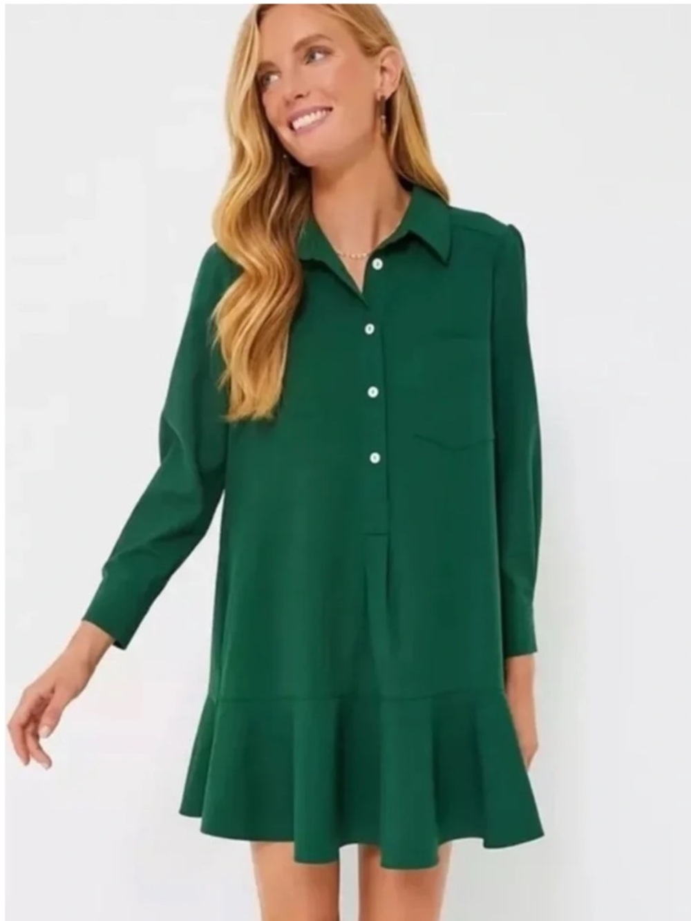 TUCKERNUCK, Callahan Mini Shirt Crepe Dress in Gorgeous Hunter Green, Size XS
